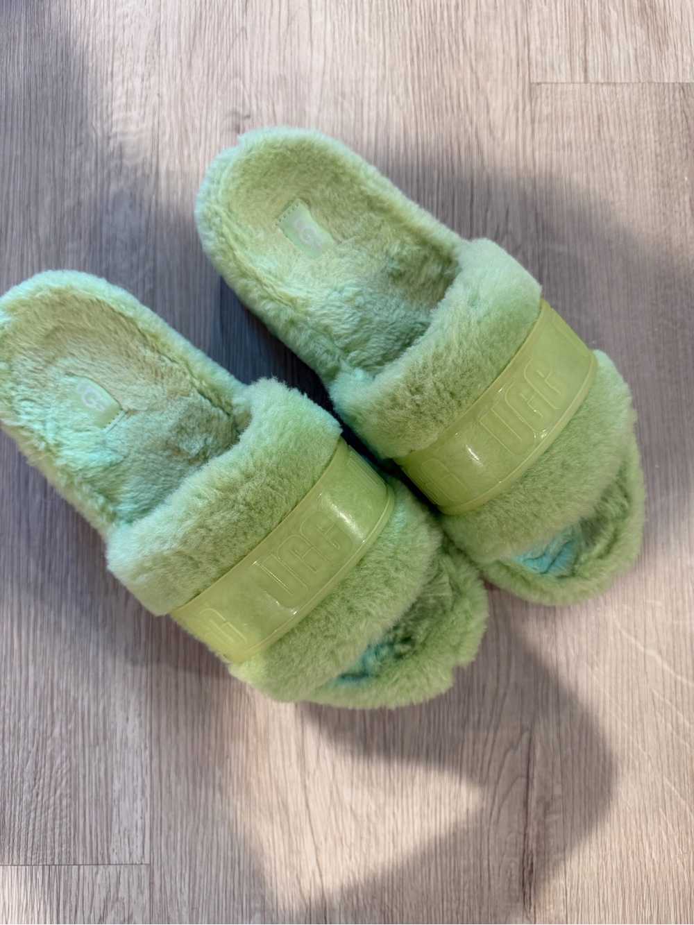 UGG Fluffita Lime Green Platform Slide Slippers